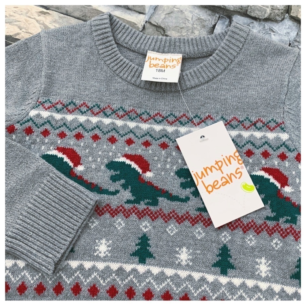 NWT Dinosaur Ugly Christmas Sweater Jumping Beans Holiday Boy Girl New 18 Months